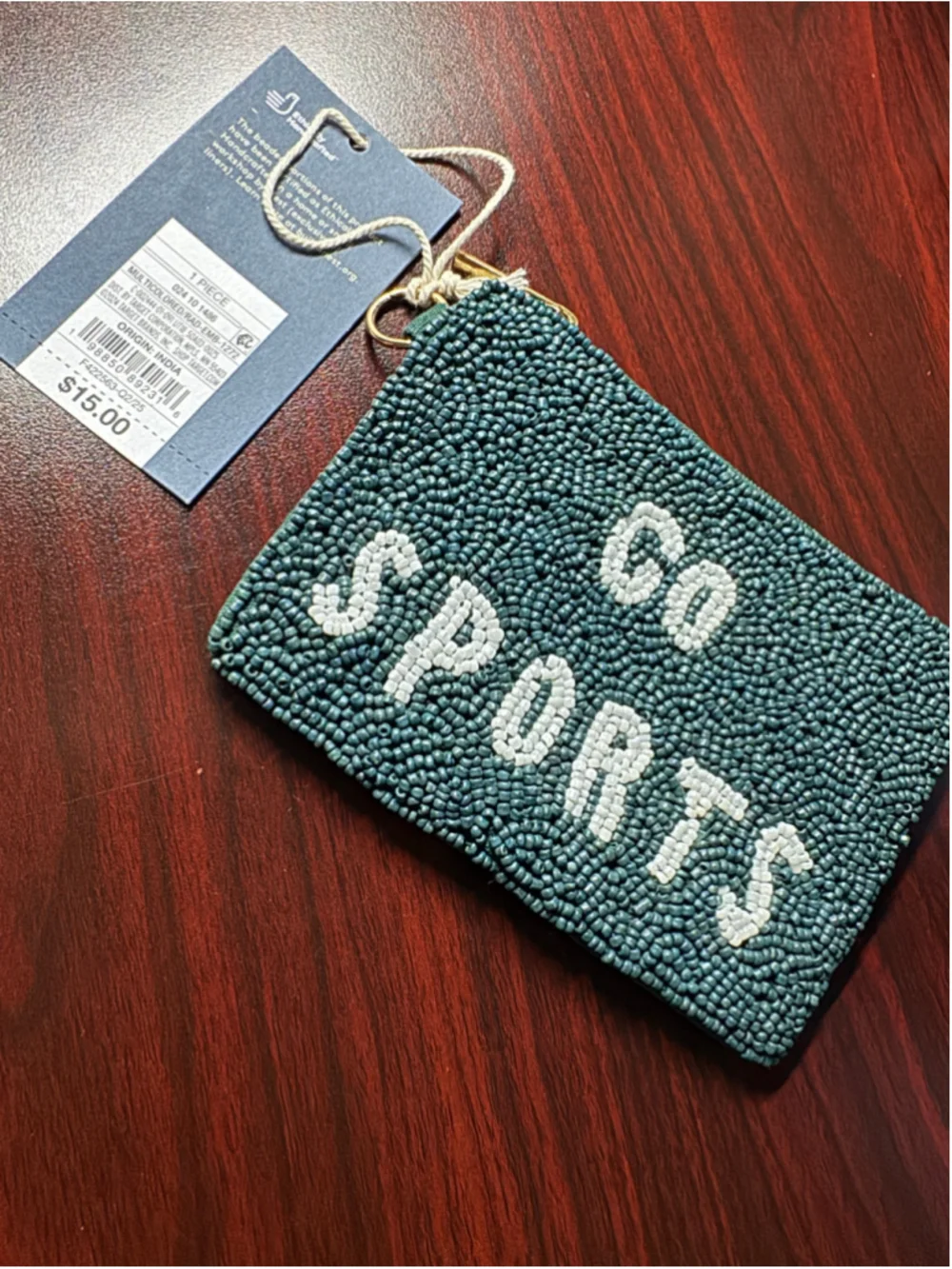 Universal Thread Go Sports Green Beaded Zip Pouch NWT